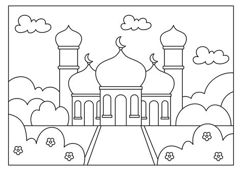 mosque coloring page for muslim kids activity 8969950 Vector Art at Vecteezy