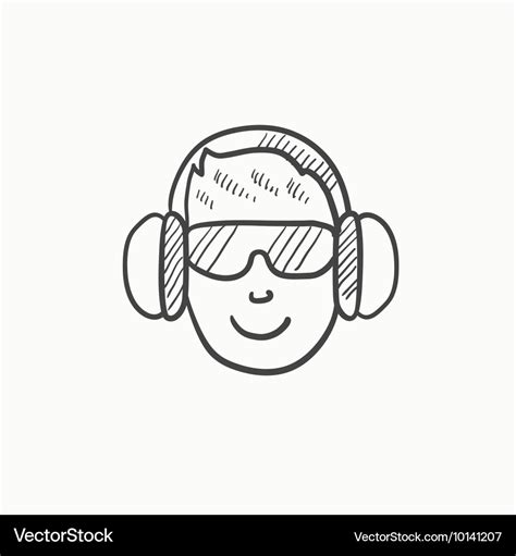 Man in headphones sketch icon Royalty Free Vector Image