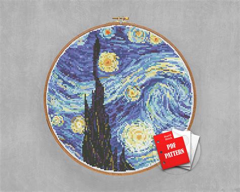 Van Gogh cross stitch Starry Night pdf pattern Round cross | Etsy