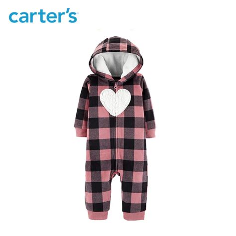 Carters Cute baby girl rompers heart print cozy soft fleece bear ears ...