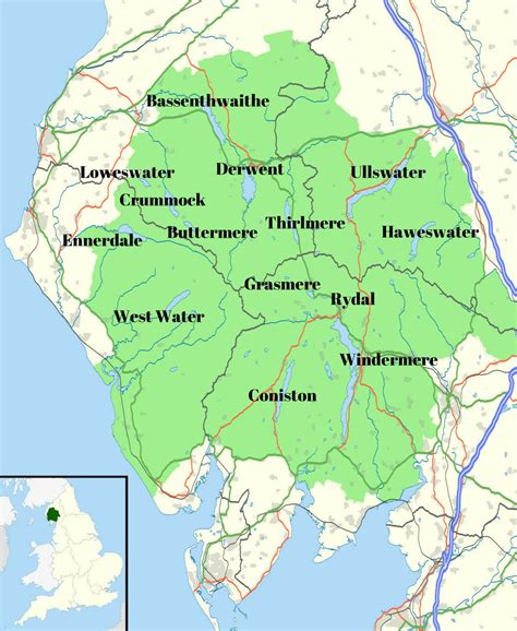 Map of the Lake District National Park, Cumbria | Lake district, Lake ...