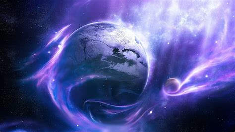 HD wallpaper: Purple galaxy, planet covered with purple energy ...