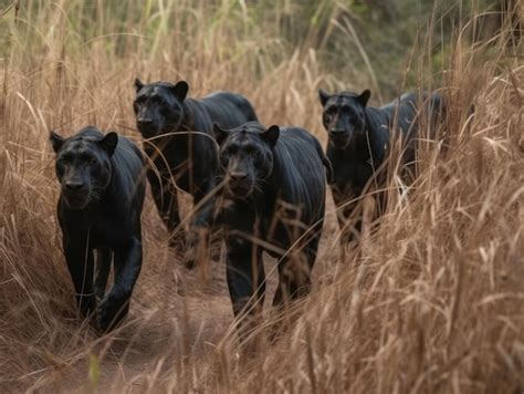 Premium AI Image | Group of Black panther in natural habitat generative AI