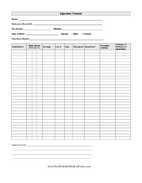 Printable Injection Tracker