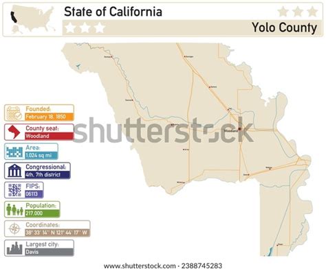 Detailed Infographic Map Yolo County California Stock Vector (Royalty Free) 2388745283 ...