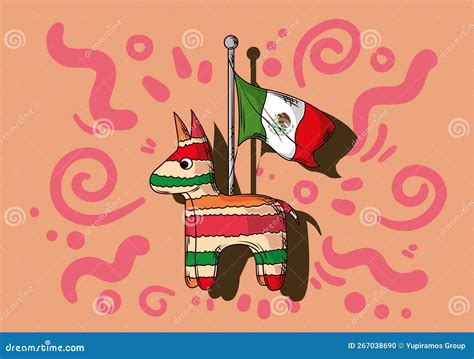 Pinata with mexican flag stock vector. Illustration of party - 267038690