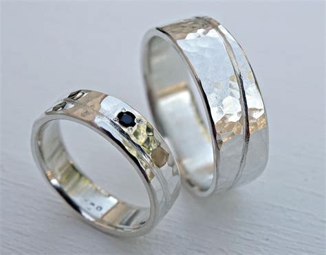 Unique wedding bands silver matching promise rings silver | Etsy