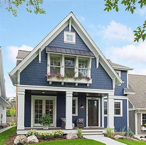 French Country House with Blue Siding