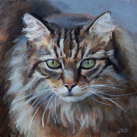 Buy Original Art by J. Dunster | oil painting | Fluffy Cat at UGallery | Watercolor cat, Cat ...