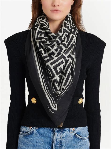 Balmain monogram-pattern Silk Scarf - Farfetch