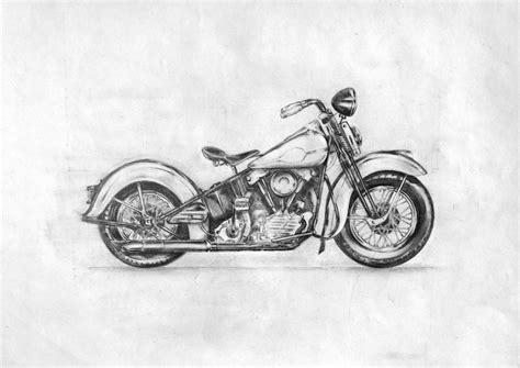 1947 Harley Davidson knucklehead various pencils on a3 paper original drawing by Roger Krentz ...