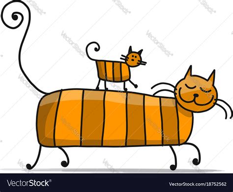 Red cats family sketch for your design Royalty Free Vector