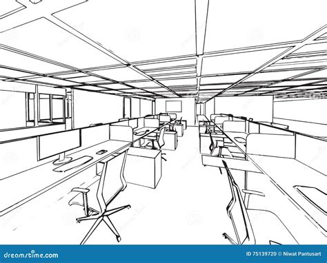 Interior Outline Sketch Drawing Perspective of a Space Office Stock ...