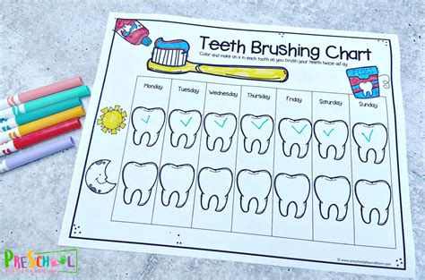 Tooth Brushing chart printable for toddlers Brush Teeth Sticker Chart Toddler Rewards Chart ...