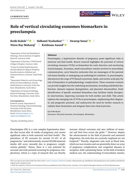 (PDF) Role of vertical circulating exosomes biomarkers in preeclampsia