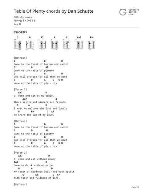 Table of Plenty Chords by Dan Schuttetabs at Ultimate Guitar Archive | PDF