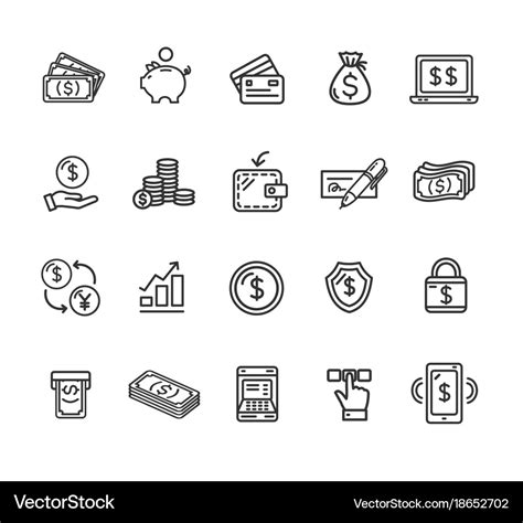 Money finance symbols and signs black thin line Vector Image