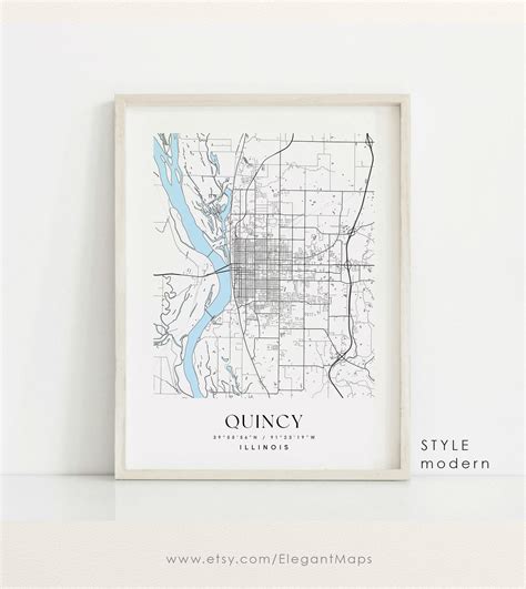 Quincy Illinois Map Quincy IL Map Quincy City Print Quincy - Etsy UK