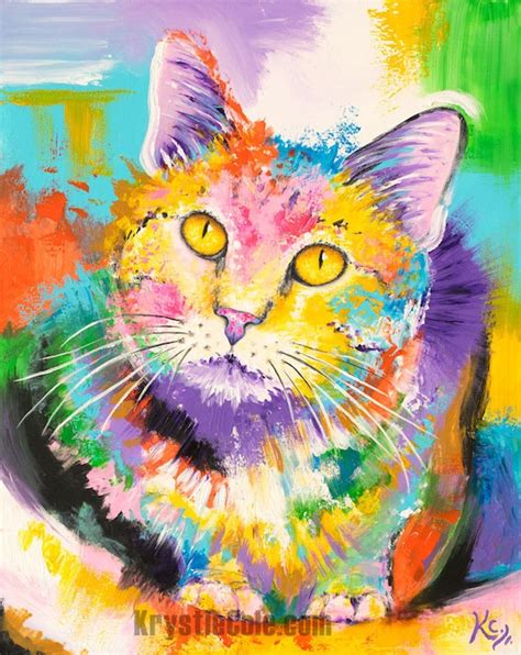 Abstract Cat Painting Modern Cat Art Print on CANVAS or | Etsy