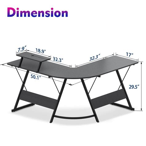 MOTPK L Shaped Gaming Desk 51" L Shaped Desk, Real Carbon Fiber Coated, Gaming Desk Table with ...