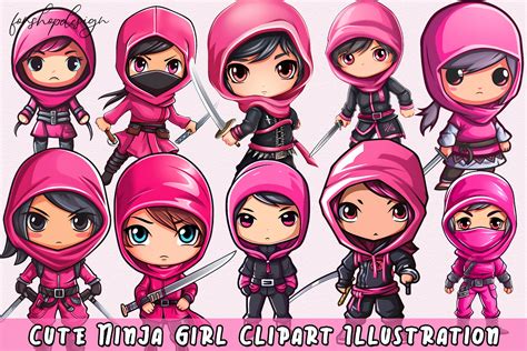 Cute Ninja Girl Clipart Illustration Graphic by FonShopDesign · Creative Fabrica