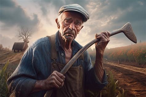 Premium Photo | Portrait of the old man farming behind the farm