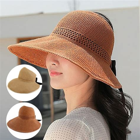 Kapmore Straw Sun Hat Wide Brim Hat Foldable Ponytail Hat Roll up Beach ...