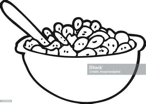 Black And White Cartoon Bowl Of Cereal Stock Illustration - Download Image Now - iStock