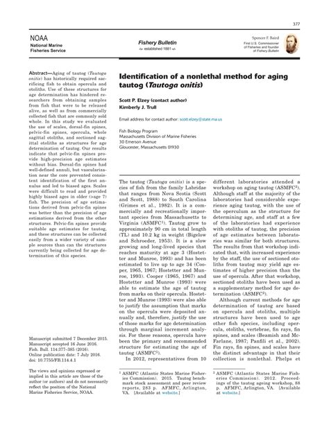 (PDF) Identification of a nonlethal method for aging tautog (Tautoga onitis)