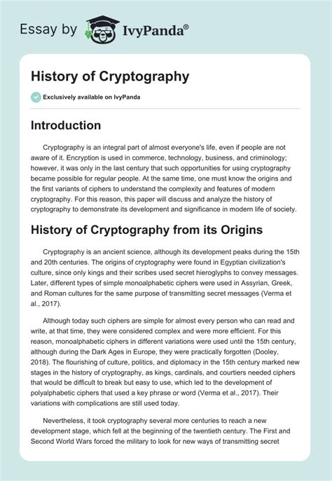 History of Cryptography - 1398 Words | Research Paper Example