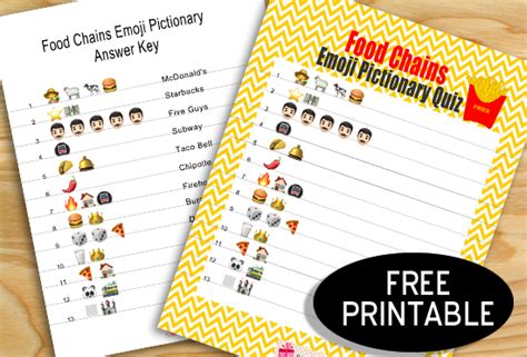 Free Printable Guess the Food Chain Emoji Pictionary Quiz