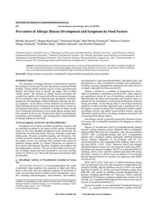 (PDF) Prevention Of Allergic Disease Development And Symptoms By Food Factors.