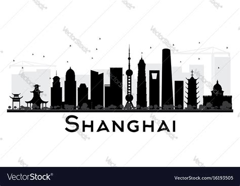 Shanghai city skyline black and white silhouette Vector Image