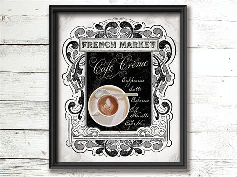 French Market Coffee Cafe Wall Art Kitchen Printable Sign Art | Etsy