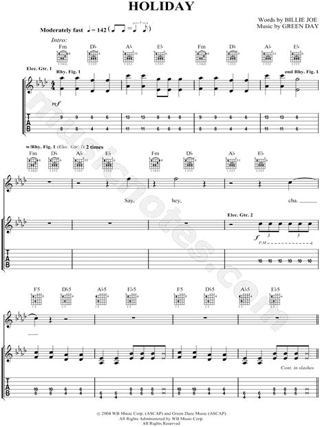 Green Day "Holiday" Guitar Tab in Ab Major - Download & Print - SKU: MN0048473