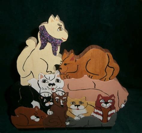 Wooden Cat Puzzles , Toy, Fun for Children, Each Cat is a Different Breed, Handmade, Wood Puzzle ...