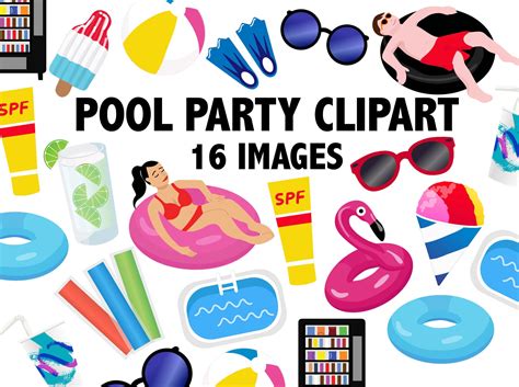 POOL PARTY CLIPART Summer Fun Clip Art Icons Beach Swimming | Etsy