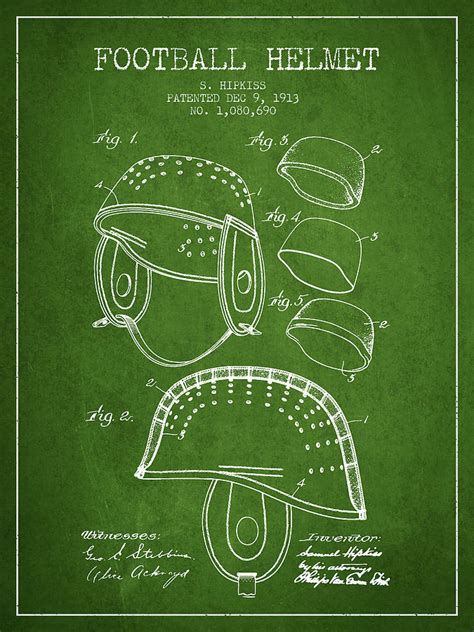 1913 Football Helmet Patent - Green Digital Art by Aged Pixel | Fine ...