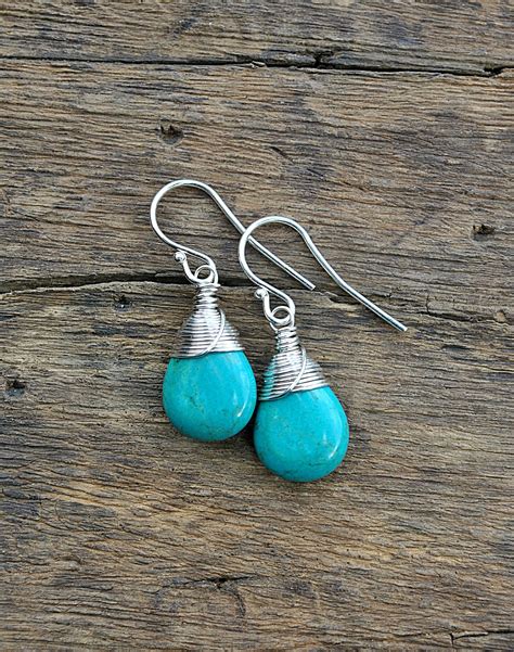 Real turquoise drop earrings in sterling silver or oxidized silver. | Turquoise drop earrings ...