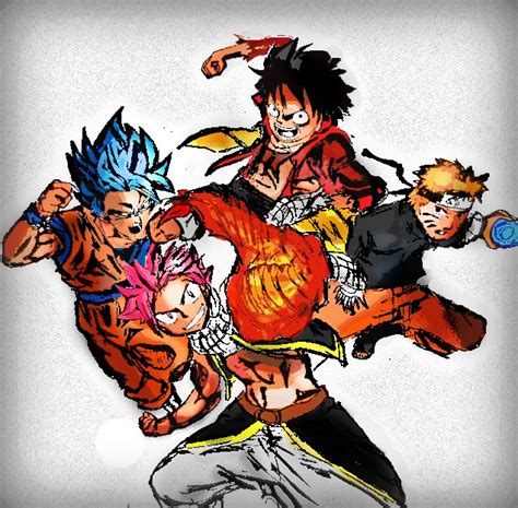 Goku Natsu Naruto and Luffy crossover by MidoriBlue1714 on DeviantArt