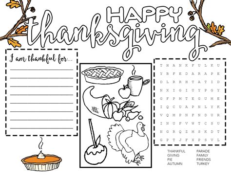 Free Printable Thanksgiving Placemats - Printable Word Searches