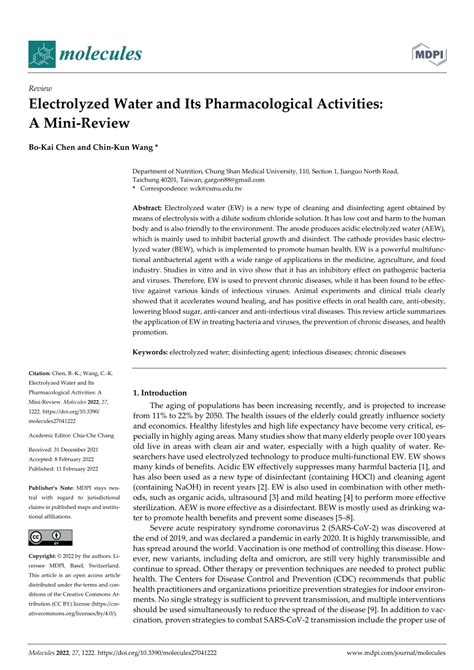 (PDF) Electrolyzed Water and Its Pharmacological Activities: A Mini-Review