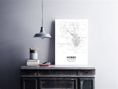 Hobbs Map Print, Hobbs Map Poster Wall Art, Nm City Map, New Mexico Print Street Map Decor, Road ...