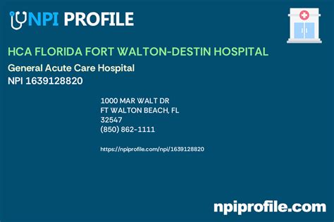 HCA FLORIDA FORT WALTON-DESTIN HOSPITAL, NPI 1639128820 - General Acute Care Hospital in Ft ...