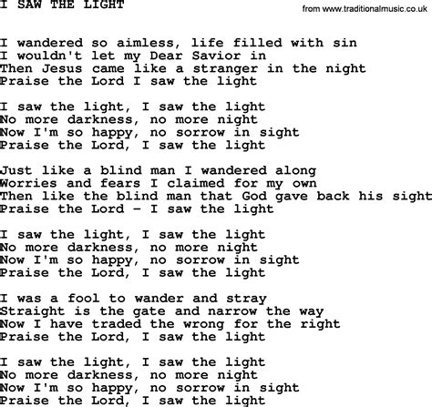 Johnny Cash song: I Saw The Light, lyrics