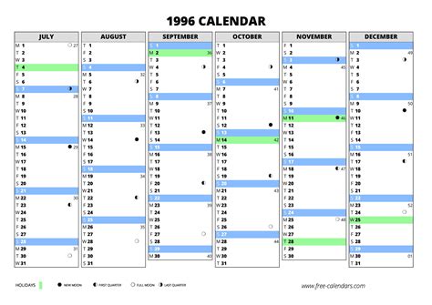 1996 calendar ≡ free-calendars.com