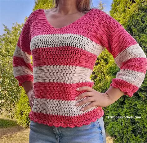 KristinesCrochets : Crochet Striped V - Neck Sweater Pattern XS - 3XL