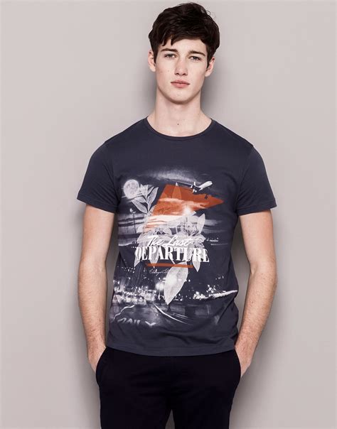 Pull&bear Print T-Shirt in Blue for Men (NAVY) | Lyst