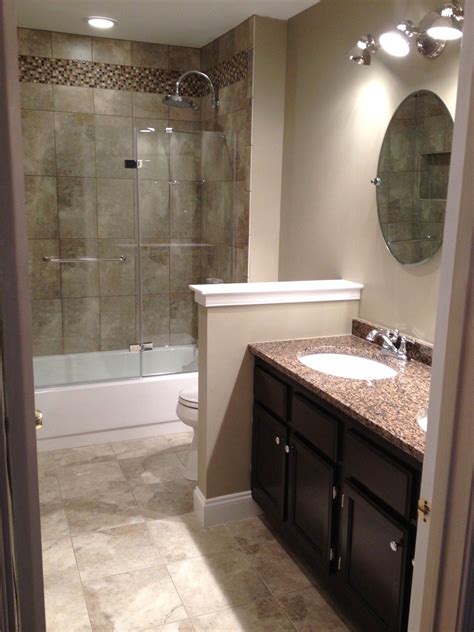 AFTER photo of bathroom renovation. Wall demo into pony wall, new ...