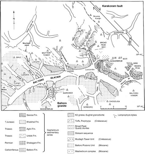 Geological map of the upper Baltoro glacier and K2 region, after Searle... | Download Scientific ...